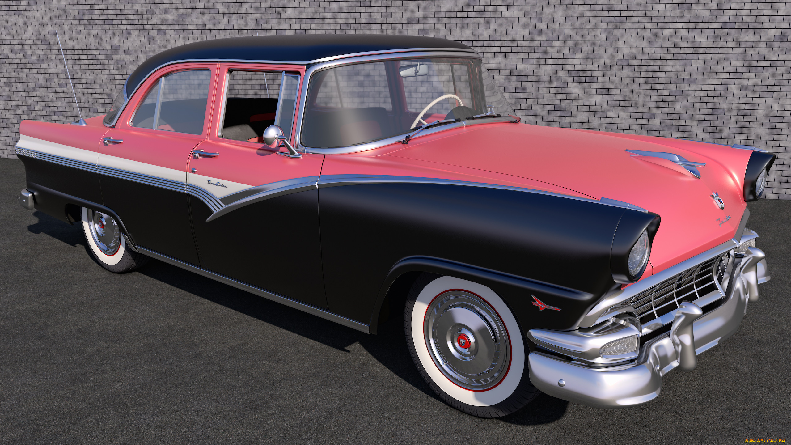 , 3, 1956, ford, fairlane, town, sedan